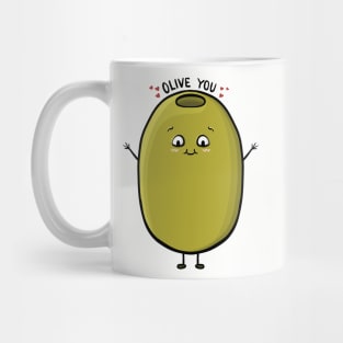 Olive You, Fun Food Cute Olive Cartoon Pun Digital Illustration Mug